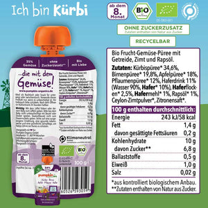Bio Gemüse-Getreide-Quetschie Kürbis, Birne, Apfel, Pflaume, Hafer (8x)