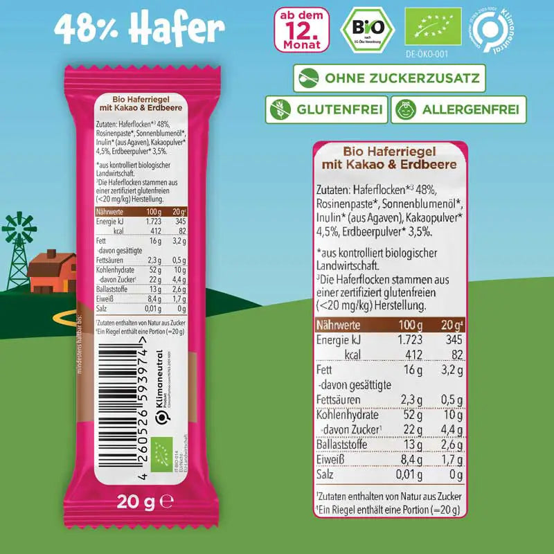 Kleines MHD Bio Haferriegel Kakao Erdbeere (18er Box)