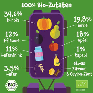 Bio Gemüse-Getreide-Quetschie Kürbis, Birne, Apfel, Pflaume, Hafer (8x)