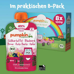 Bio Gemüse-Getreide-Quetschie Süßkartoffel, Blaubeere, Birne, Rote Beete, Hafer (8x)