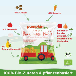 Kleines-MHD Bio Linsen Knusper-Puffs mit Tomate, Karotte und Kräutern (8er Box)