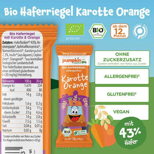 Rückseite Pumkin Organics Bio Haferriegel Karotte Orange