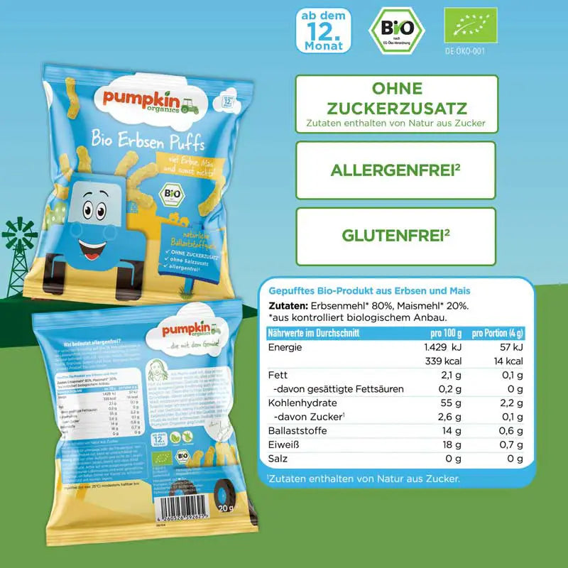 Pumpkin Organics Bio Erbsen Puffs Zutatenliste