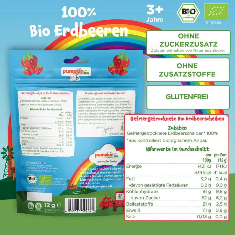 Rückseite Pumpkin Organics Bio Erdbeere Fruchtchips