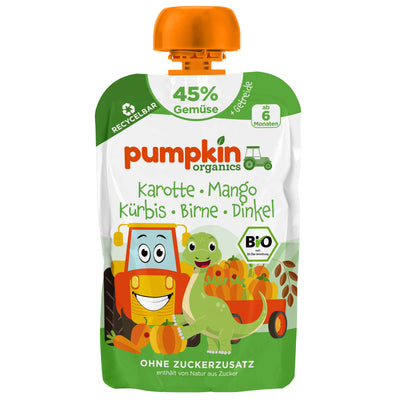 Bio Gemüse-Getreide-Quetschie Karotte Mango Kürbis Birne Dinkel (10er Pack)