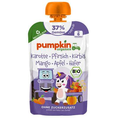 Bio Gemüse-Getreide-Quetschie Karotte Pfirsich Kürbis Mango Apfel Hafer (10er Pack)