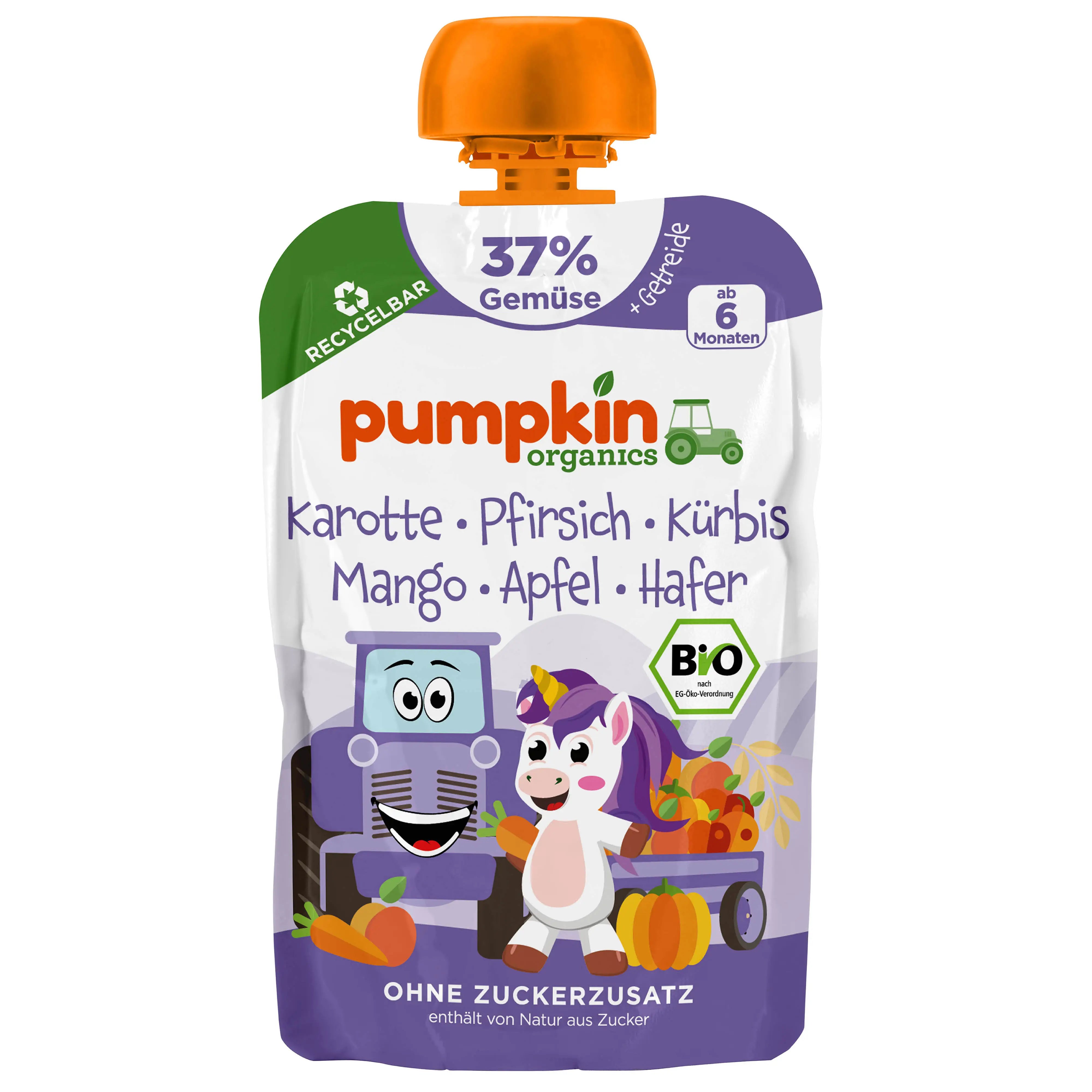 Bio Gemüse-Getreide-Quetschie Karotte Pfirsich Kürbis Mango Apfel Hafer (10er Pack)