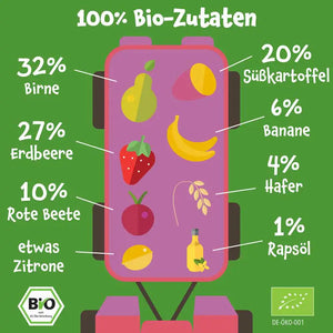 Zutaten Pumpkin Organics Bio Gemüse-Getreide Quetschie mit Birne, Erdbeere und Suesskartoffel