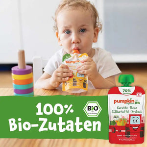 Baby isst Bio Gemüse-Quetschie mit Karotte, Birne, Süsskartoffel und Brokkoli