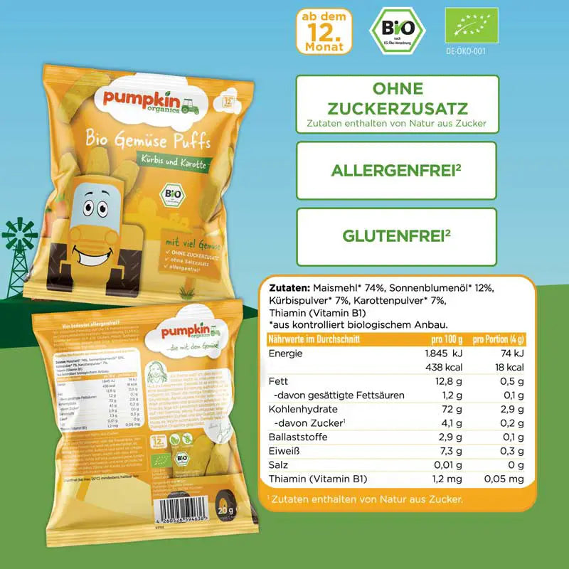 Pumpkin Organics Gemüse Puffs Kürbis und Karotte Rückseite