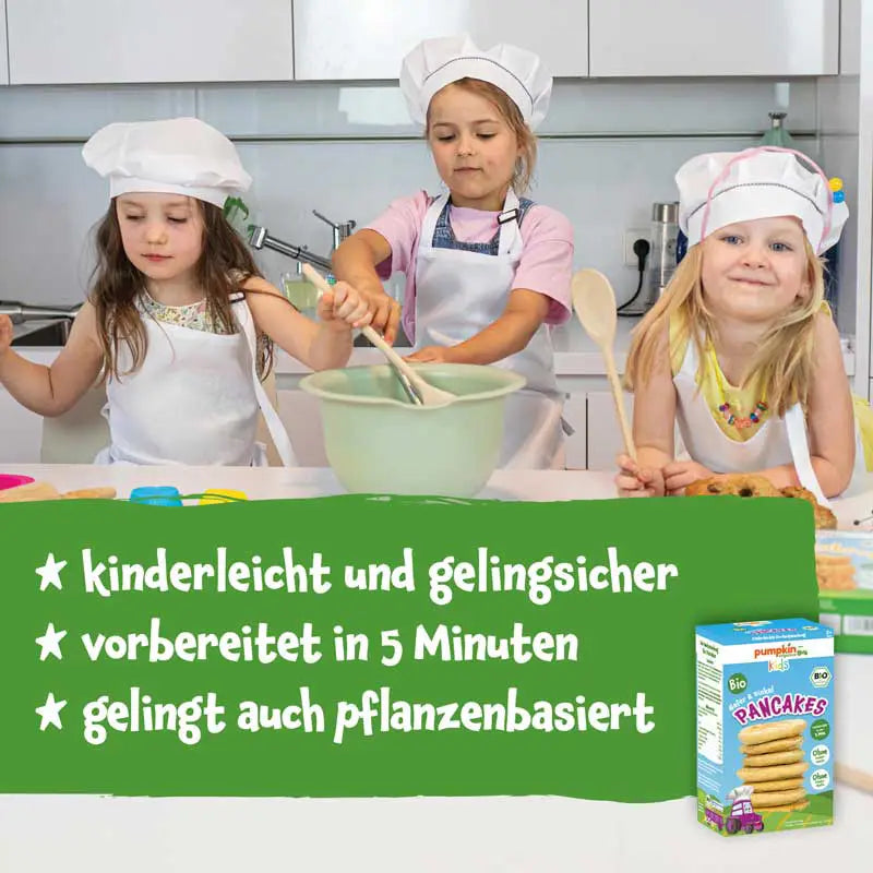 Kinder backen mit Pumpkin Organics Bio Pancakes Backmischung