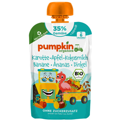 Bio Gemüse-Getreide-Quetschie Karotte Apfel Kokosmilch Banane Ananas Dinkel (10er Pack)