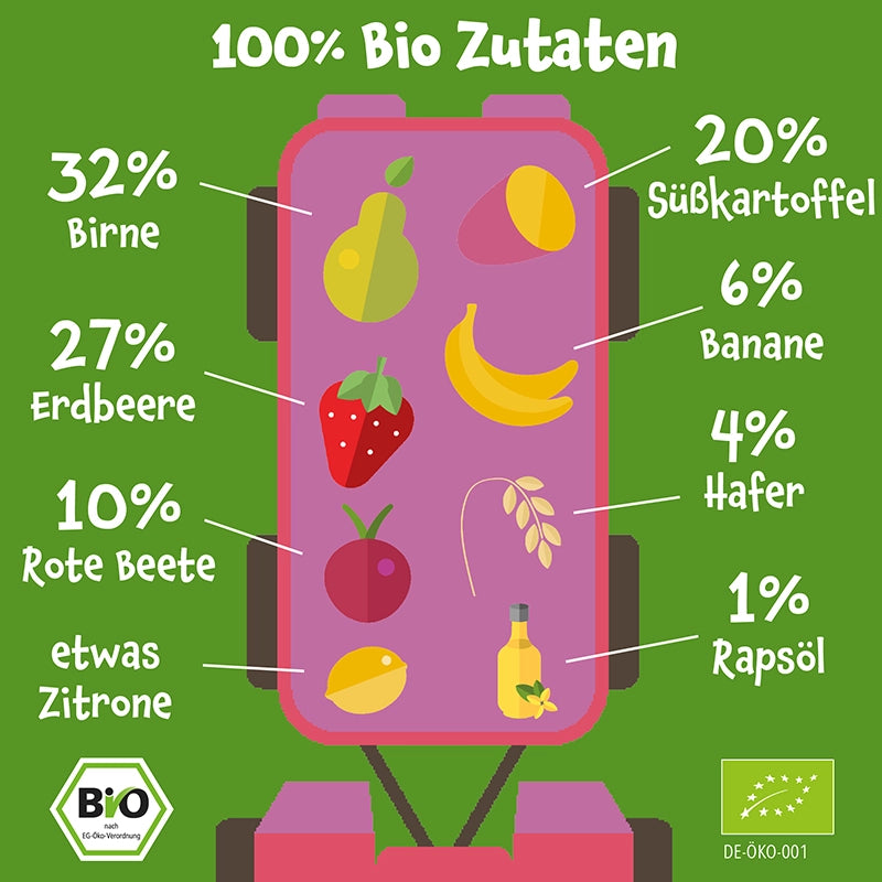 Bio Gemüse - Getreide - Quetschie Birne, Erdbeere, Süßkartoffel, Rote Beete, Banane, Hafer - Pumpkin Organics