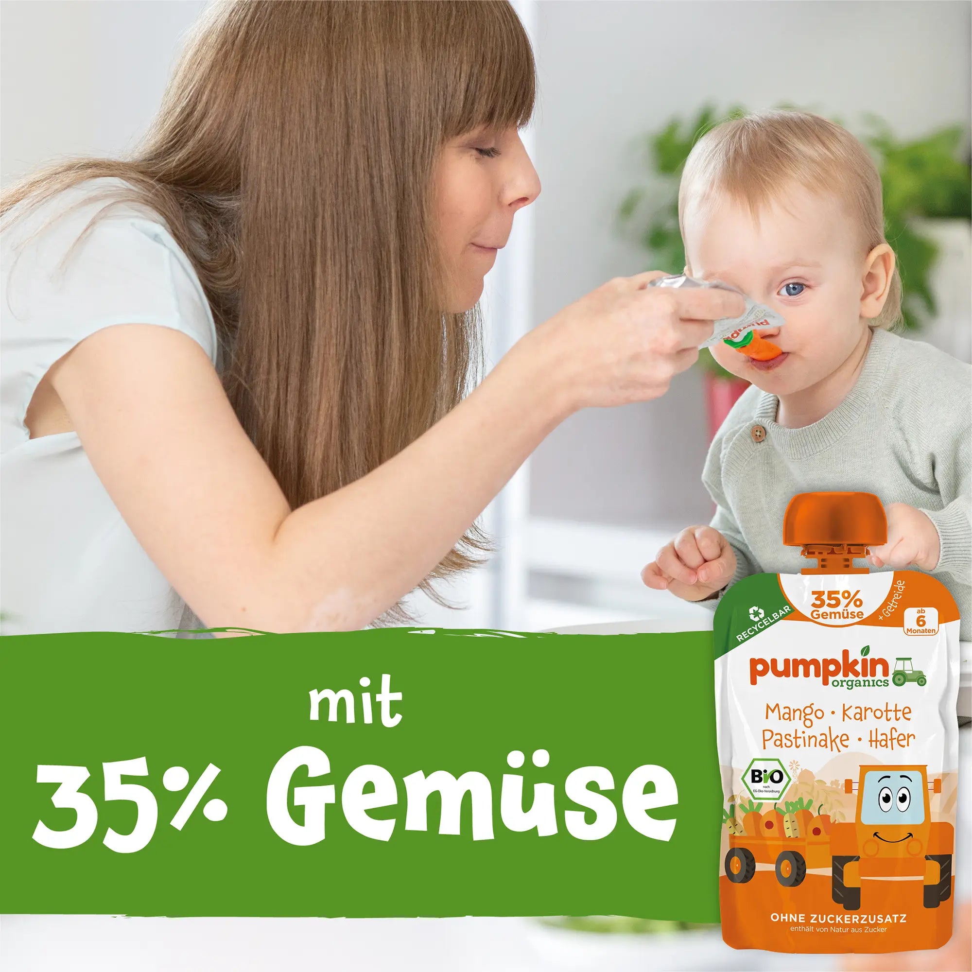 Bio Gemüse - Getreide - Quetschie Mango, Karotte, Pastinake, Hafer - Pumpkin Organics