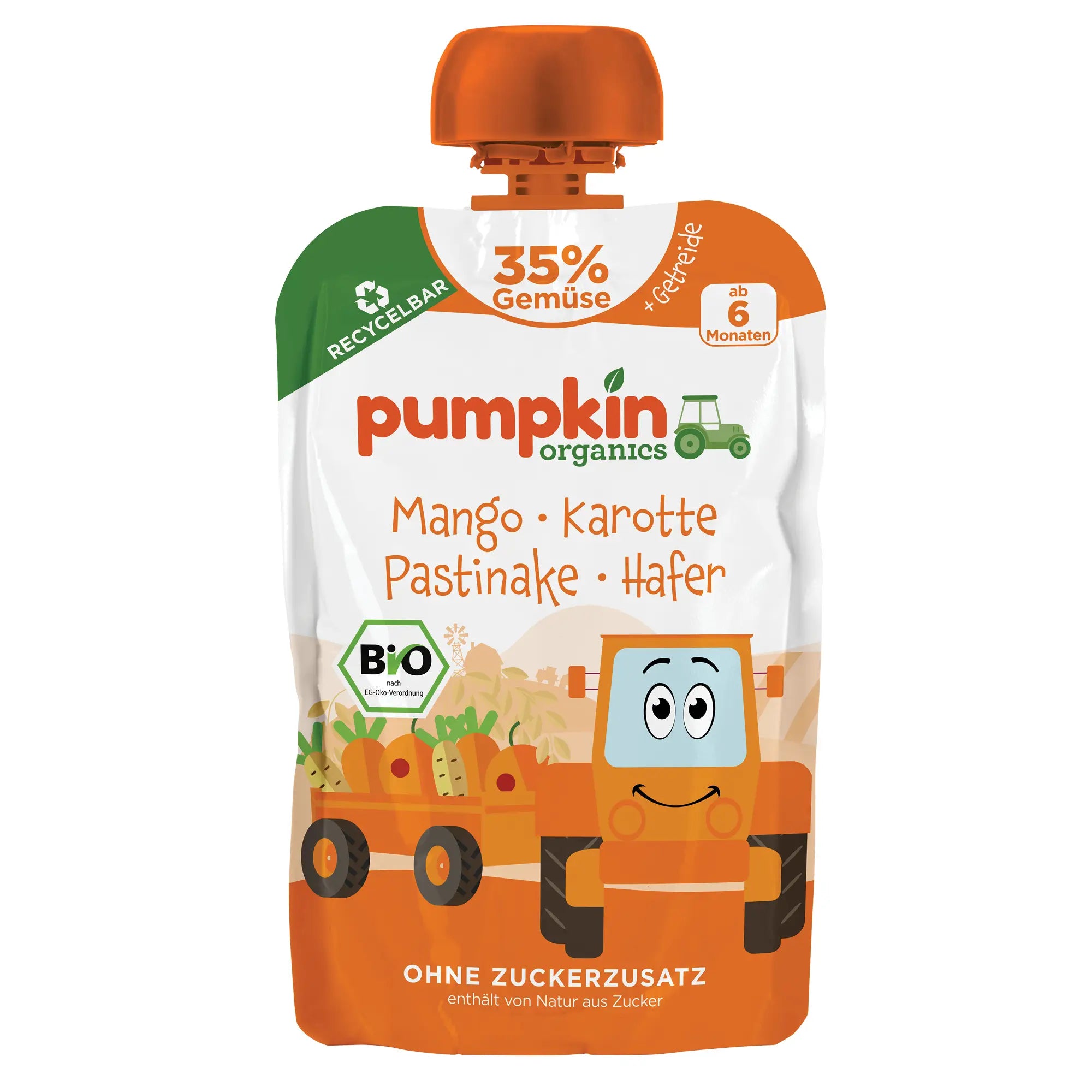 Bio Gemüse - Getreide - Quetschie Mango, Karotte, Pastinake, Hafer - Pumpkin Organics