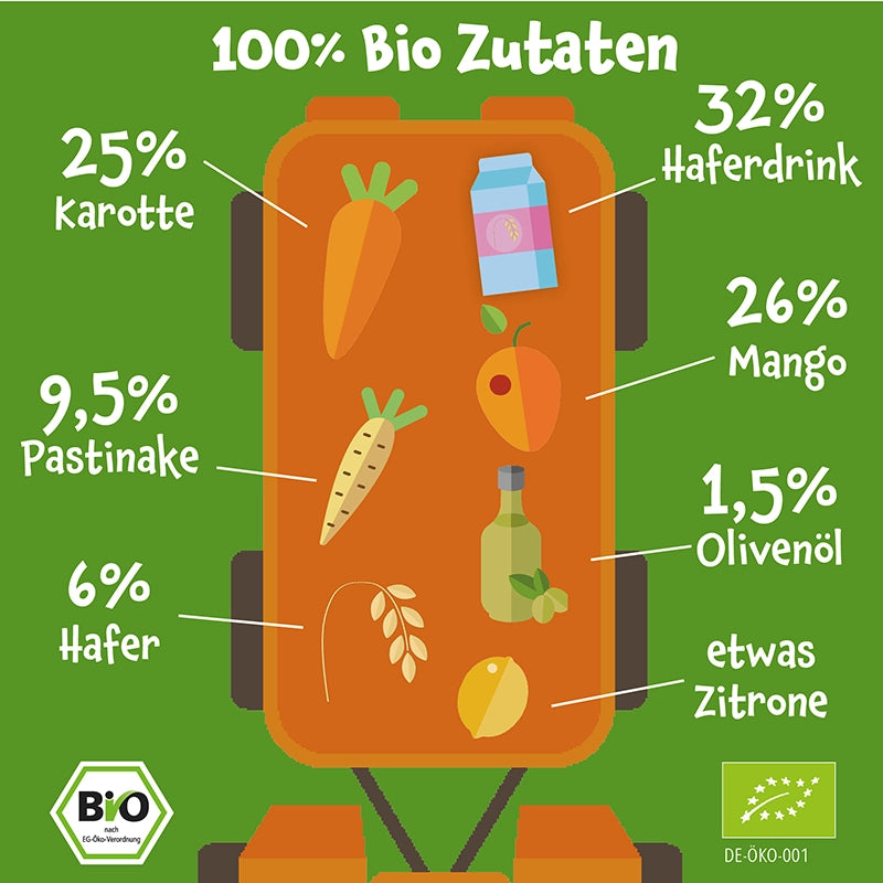 Bio Gemüse - Getreide - Quetschie Mango, Karotte, Pastinake, Hafer - Pumpkin Organics