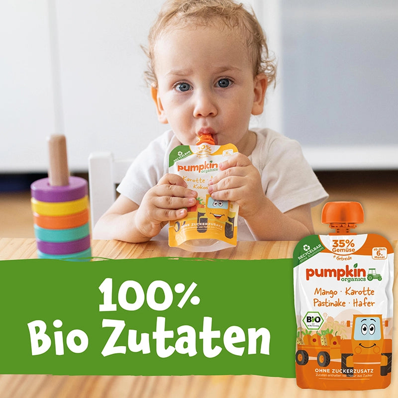 Bio Gemüse - Getreide - Quetschie Mango, Karotte, Pastinake, Hafer - Pumpkin Organics