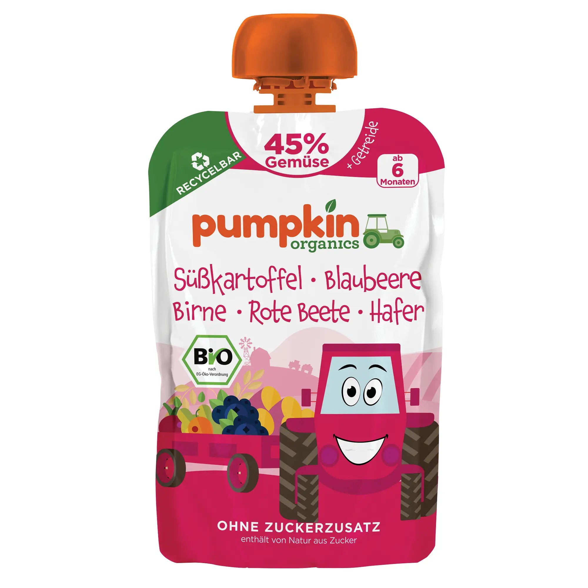 Bio Gemüse - Getreide - Quetschie Süßkartoffel, Blaubeere, Birne, Rote Beete, Hafer - Pumpkin Organics