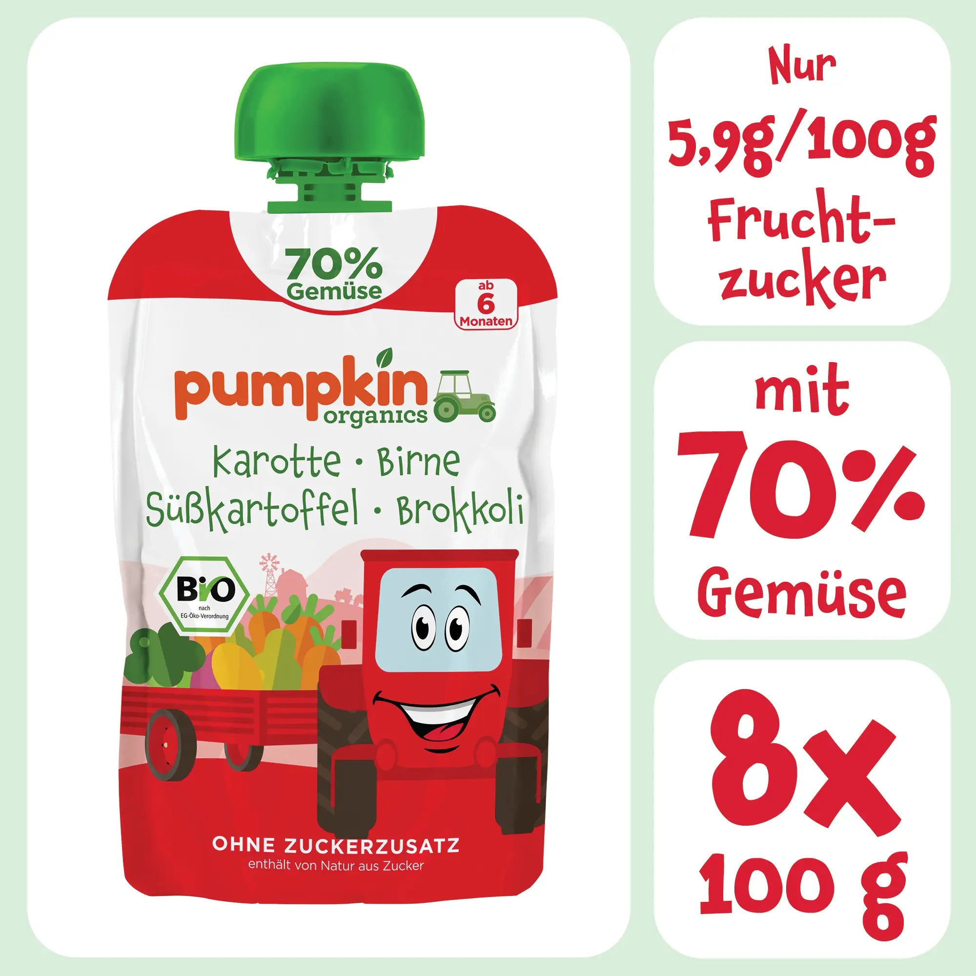 Bio Gemüse - Quetschie Karotte, Birne, Süßkartoffel, Brokkoli - Pumpkin Organics