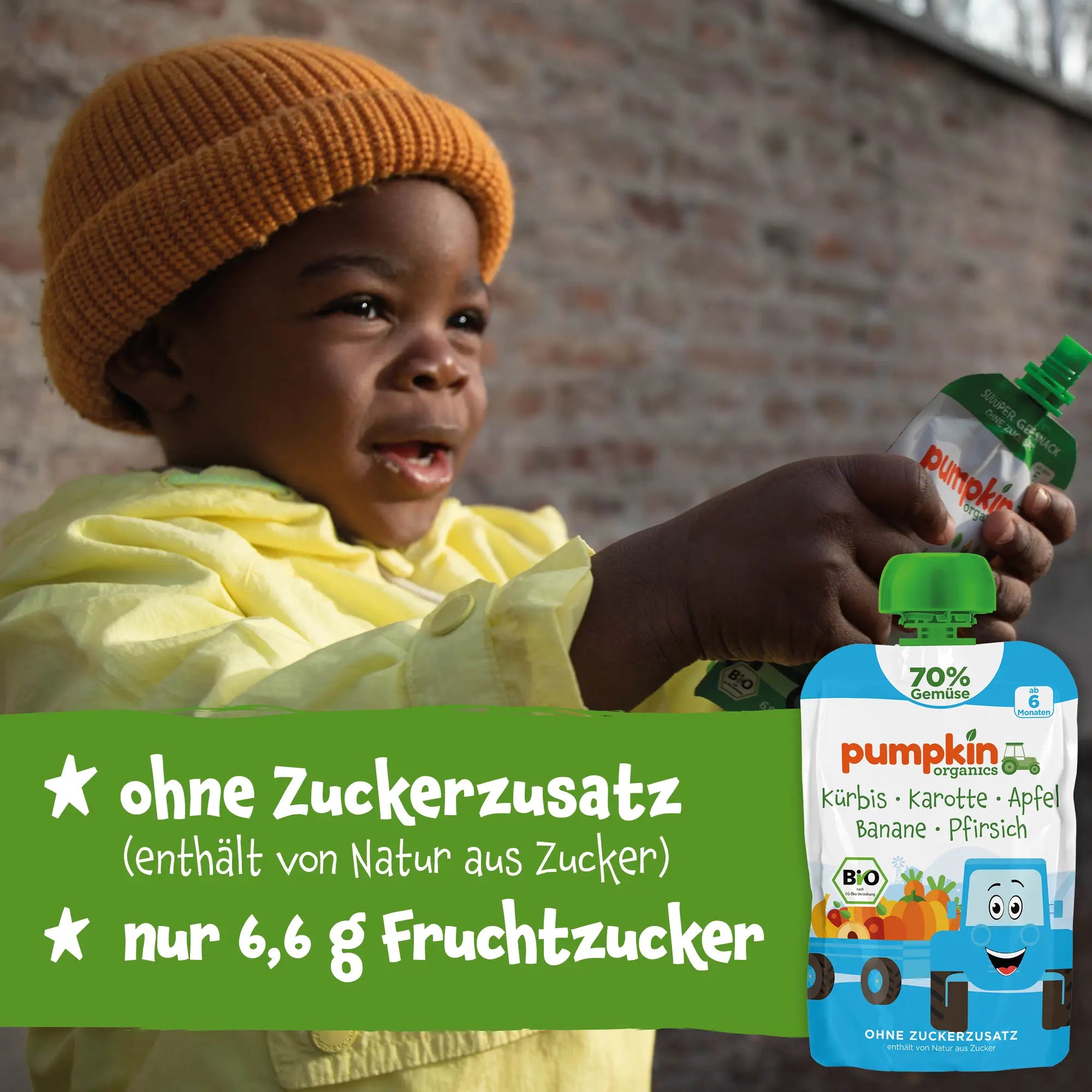 Bio Gemüse - Quetschie Kürbis, Karotte, Apfel, Banane, Pfirsich - Pumpkin Organics