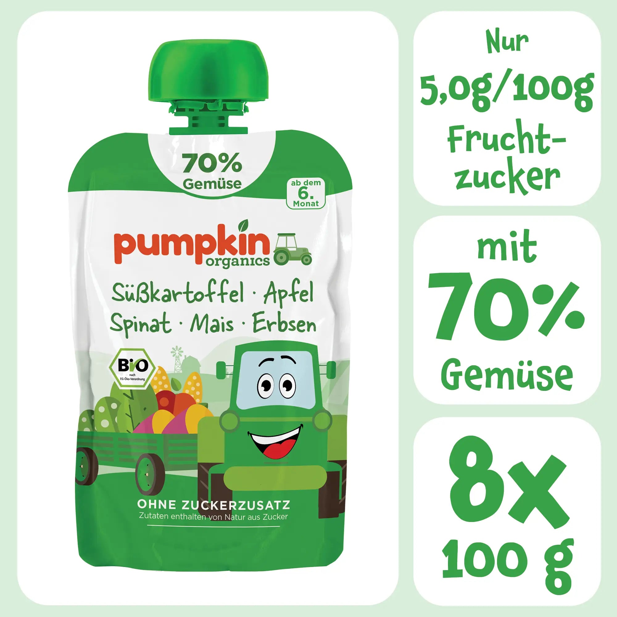 Bio Gemüse - Quetschie Süßkartoffel, Apfel, Spinat, Mais, Erbsen - Pumpkin Organics