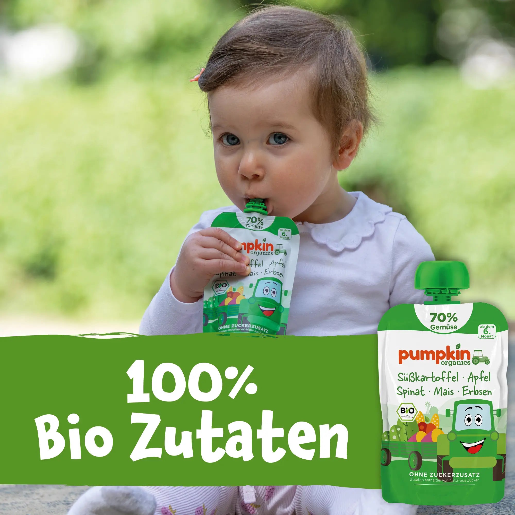 Bio Gemüse - Quetschie Süßkartoffel, Apfel, Spinat, Mais, Erbsen - Pumpkin Organics