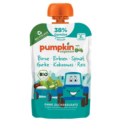 Gratis Bio Gemüse - Getreide - Quetschie Birne, Erbsen, Spinat, Gurke, Kokosnuss, Reis - Pumpkin Organics