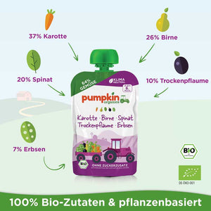 Bio Gemüse-Quetschies aus Karotte, Birne, Spinat, Trockenpflaume & Erbsen (8er Pack)