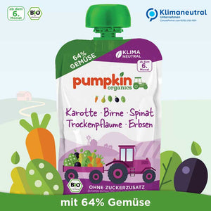 Bio Gemüse-Quetschies aus Karotte, Birne, Spinat, Trockenpflaume & Erbsen (8er Pack)