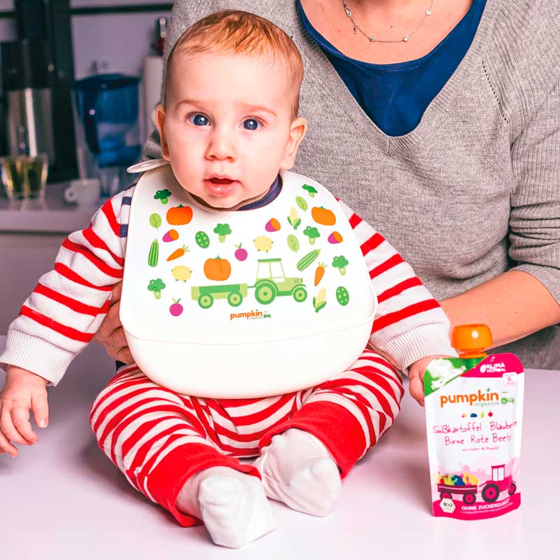Set aus Silikon Lätzchen und Silikon Tischset - Pumpkin Organics